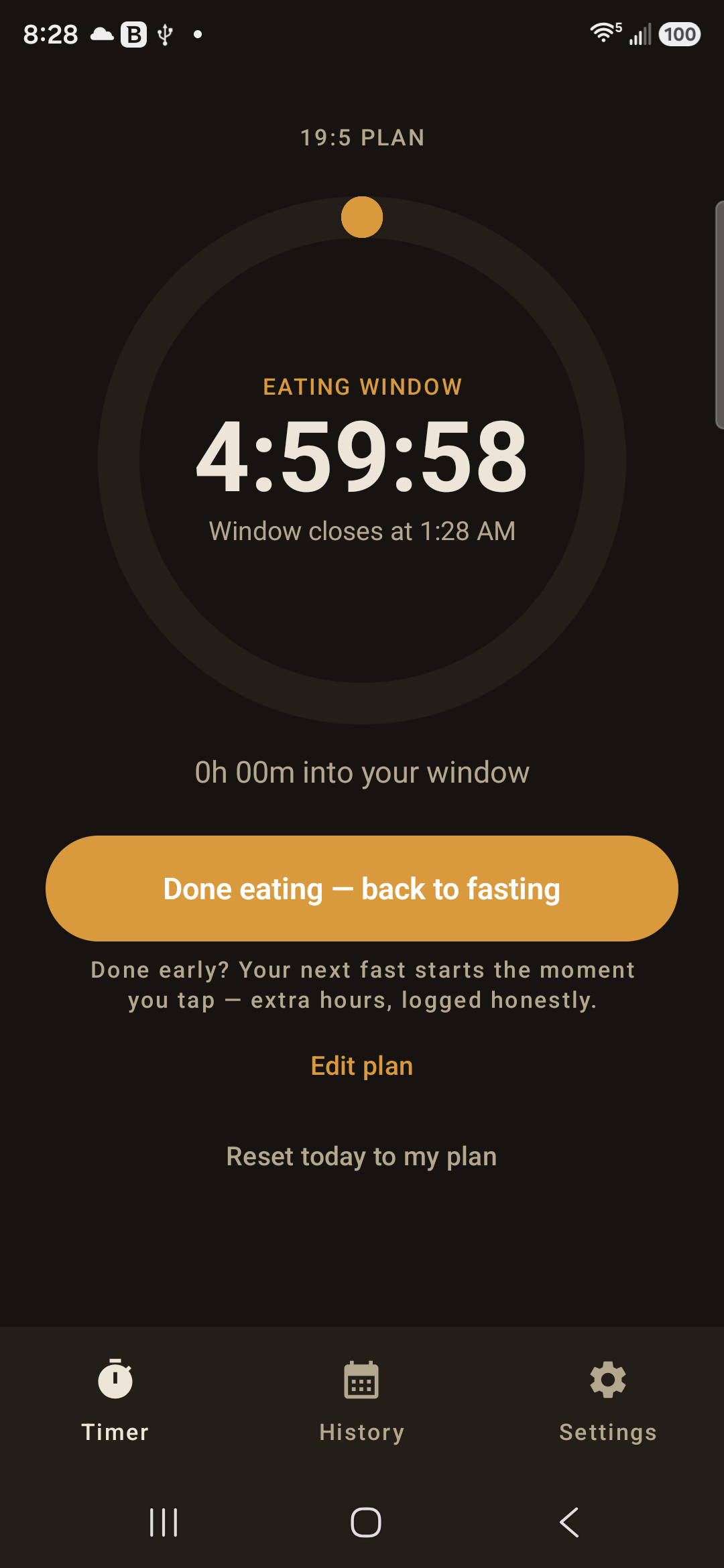 Eating window open with 5 hours remaining